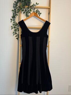 Connected Apparel Formal Black Fit and Flare Mini Dress with Panel Stripes ( 8)